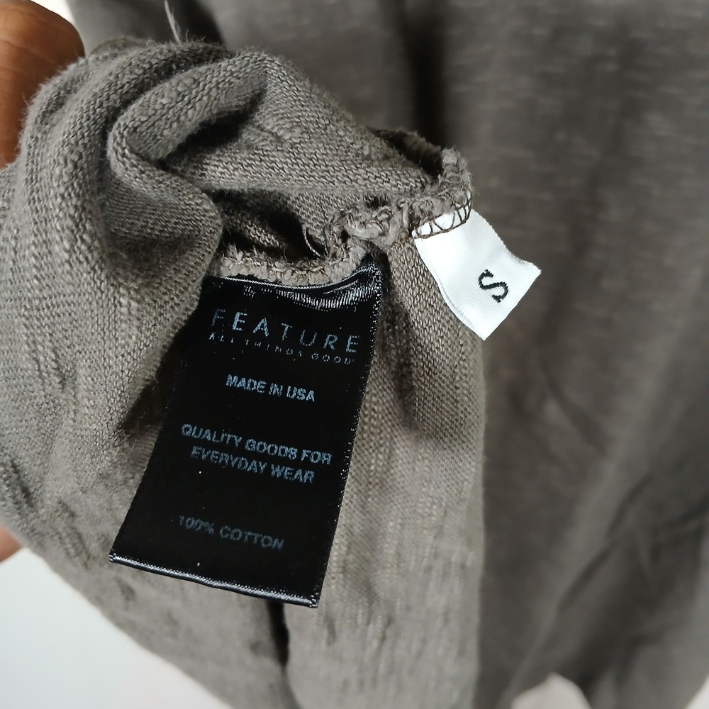 Feature All Things Good T-Shirt Mens Small Grey Slub Cotton Made in USA KH - Picture 5 of 7